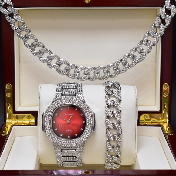 Full Iced Out Heavy Watch, Necklace, Bracelet